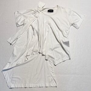 SIMONE ROCHA White Asymmetric Shoulder Bow Tunic Tee 100% Supima Cotton RARE S